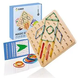 Produktbild: CUBIDI® Kreatives Montessori Holz Geoboard Für Unzählige Spannende Figuren | Lernspielzeug das Räumliches Denken Fördert | Motorikspielzeug, Geschenkidee Für Junge Und Mädchen Ab 3 4 5 Jahren