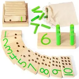 Produktbild: DINORUN Montessori Spielzeug ab 3 4 5 Jahre Holzspielzeug Motorikspielzeug Vorschule Spiele Mathe Spielzeug Kinderspielzeug mit Aufbewahrungstasche Geschenk Lernspiele ab 3 4 5 Jahre Junge Mädchen