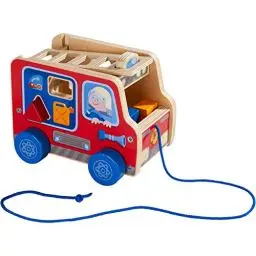 Produktbild: HABA 304317 - Ziehfigur Feuerwehrauto, Nachziehspielzeug für Kinder ab 12 Monaten, animiert zum Laufenlernen, mit Bausteinen zum Stecken