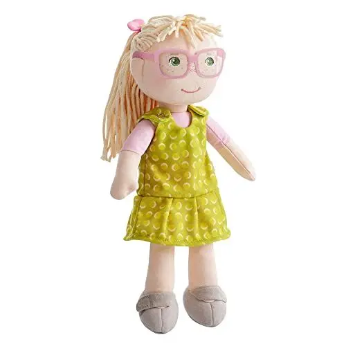 Produktbild: HABA 306529 - Puppe Leonore - Stoffpuppe mit abnehmbarer Brille für Kinder ab 18 Monaten zum Spielen und Kuscheln aus weichen Materialien - Größe: 30 cm, Rosa