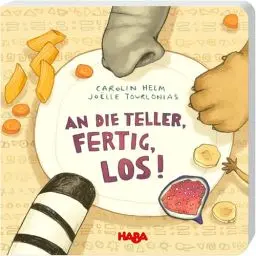 Produktbild: HABA An die Teller, fertig, los! Bilderbuch für Kinder ab 1 Jahr, Reime und Bilder von Essen