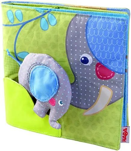 Produktbild: Haba 300146 - Stoffbuch Elefant Egon, weiches Knisterbuch mit vielen Fühl- und Spieleffekten, wunderschön gestaltetes Babyspielzeug ab 6 Monaten (Die Verpackung kann variieren)