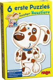 Produktbild: Haba 3902 - 6 Erste Puzzles, Haustiere, Puzzle mit 6 niedlichen Tiermotiven für Kinder ab 2 Jahren, mit Holzfigur zum freien Spiel
