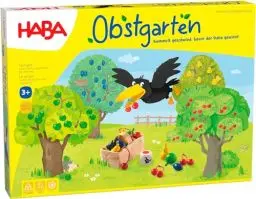 Produktbild: Haba 4170 - Obstgarten Spannendes Würfelspiel, mit 40 Früchten aus Holz und leicht verständlichen Spielregeln, beliebtes Brettspiel ab 3 Jahren