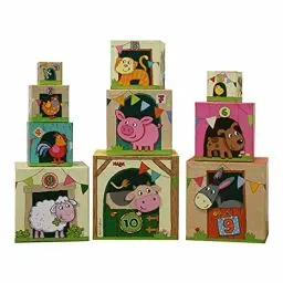 Produktbild: Haba 5879 - Stapelwürfel Auf dem Land, lustiges Stapelspiel für Babys ab 1 Jahr, Stapelwürfel aus stabilem Karton, BPA-frei, Turm mit niedlichen Bauernhofmotiven