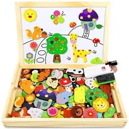 Produktbild: Jojoin Holzpuzzle mit Doppelseitiger Tafel, Puzzles, 110 Stück Tiermuster Pädagogisches Magnetische Holzspielzeug, Kreativ Lernspielzeug für Kinder