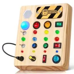 Produktbild: NORBASE Montessori Spielzeug Busy Board mit LED, Montessori Baby Spielzeug ab 1 2 3 Jahr, Activity Board Kinderspielzeug ab 1 Jahr, Holzspielzeug ab 1 Jahr Geschenke für Jungen Mädchen