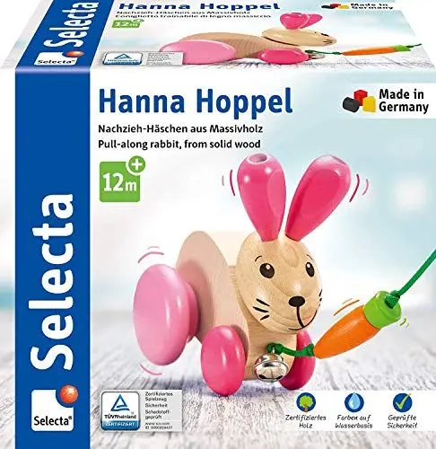 Produktbild: Selecta 62023 Hanna Hoppel, Nachzieh Hase, Schiebe-und Nachziehspielzeug aus Holz, 13 cm