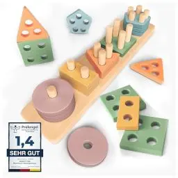 Produktbild: Sweety Fox Montessori Spielzeug ab 1 Jahr - Holz Sortier & Stapelspielzeug, 1 2 3 Jahre -Aktivitäts & Entwicklungsspielzeug aus Holz in Pastellfarben – Montessori - Lernspielzeug für Kleinkinder