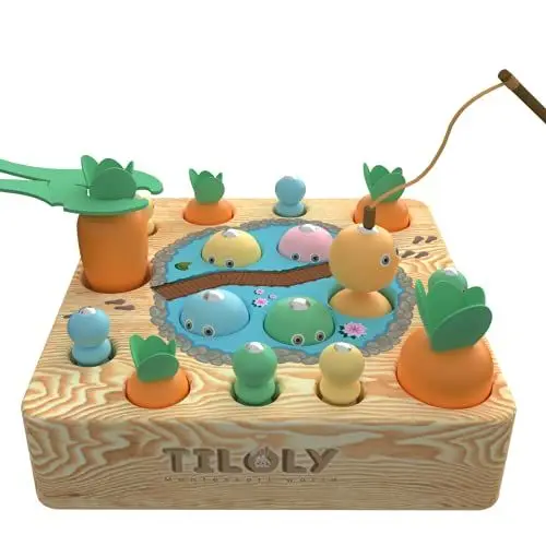 Produktbild: Tiloly Spielzeug ab 1 Jahr - 2in1 Karottenspiel & Angelspiel Montessori Spielzeug ab 1 Jahr Holzspielzeug ab 1 Jahr Activity Spiel - Motorikspielzeug Baby Spielzeug 1 Jahr - Kinderspielzeug 1 Jahr